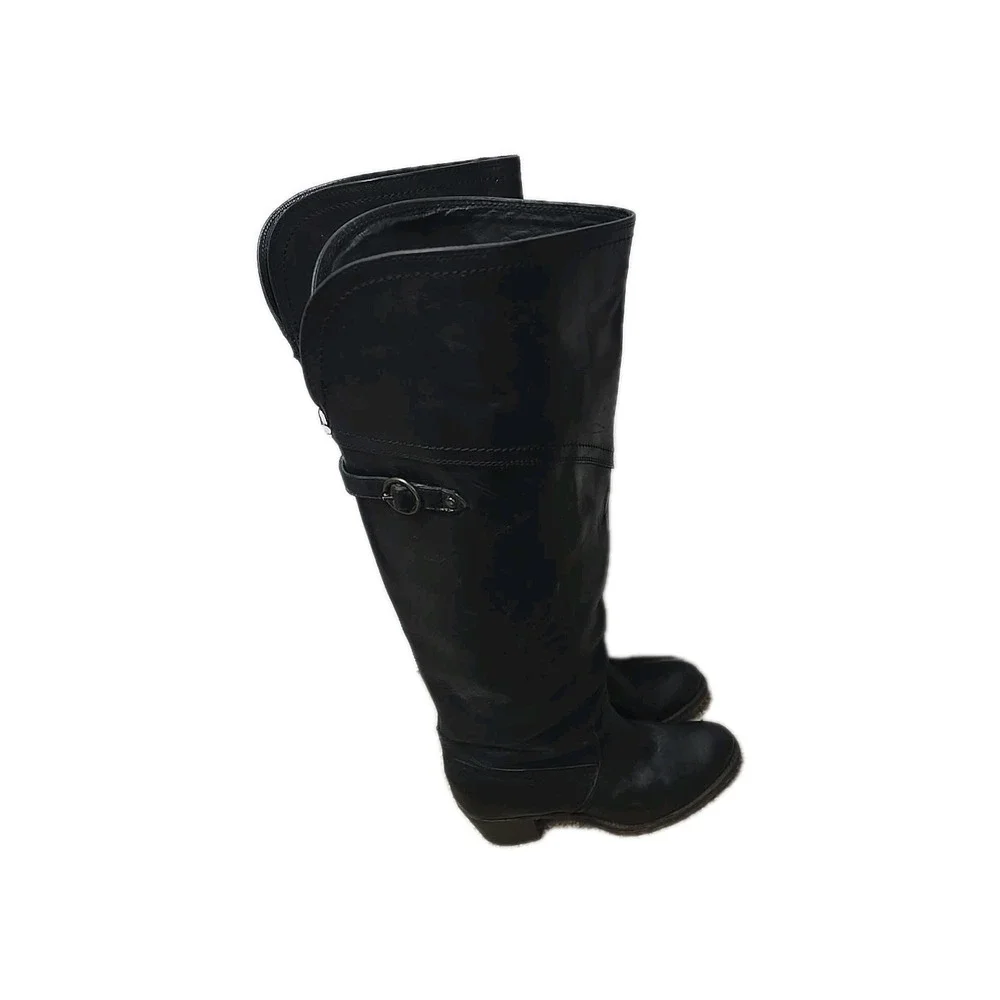 Frye Jane Tall Cuff Boots Black Leather Over Knee Riding Fold Down Womens Sz 10